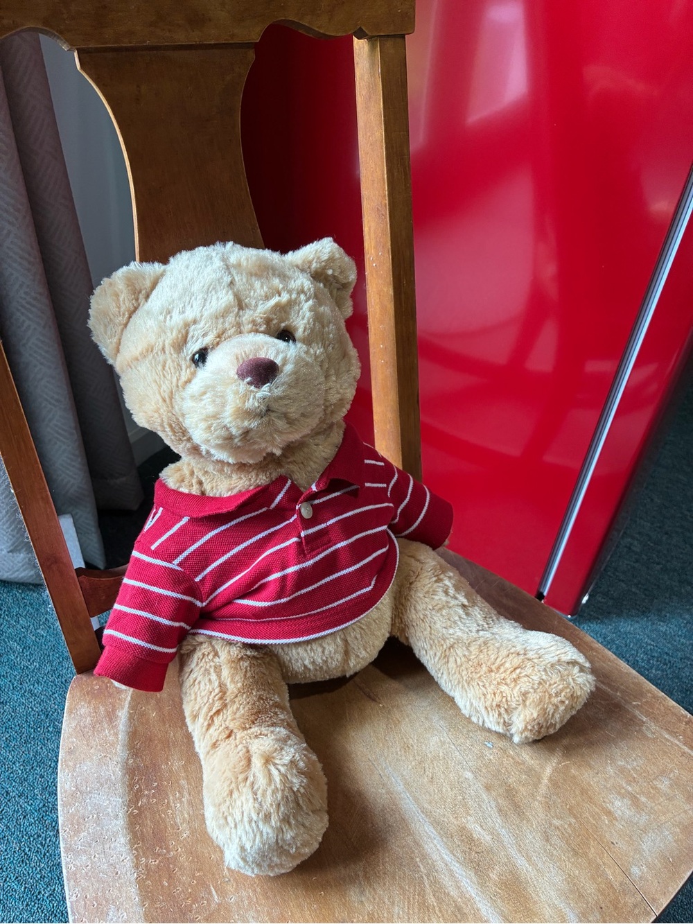 Aeropostale Tan Teddy Bear in Red Striped Polo 18 inches tall